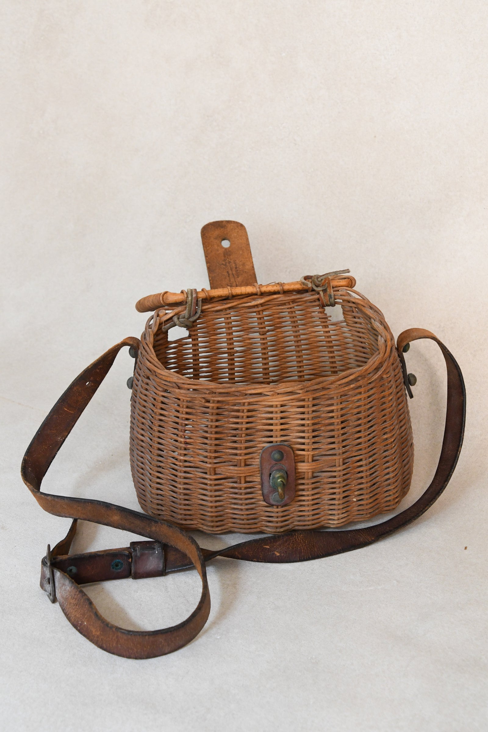 Vintage Fishing Creel with Leather Straps