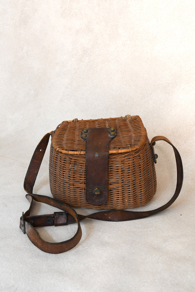 Vintage Fishing Creel with Leather Straps
