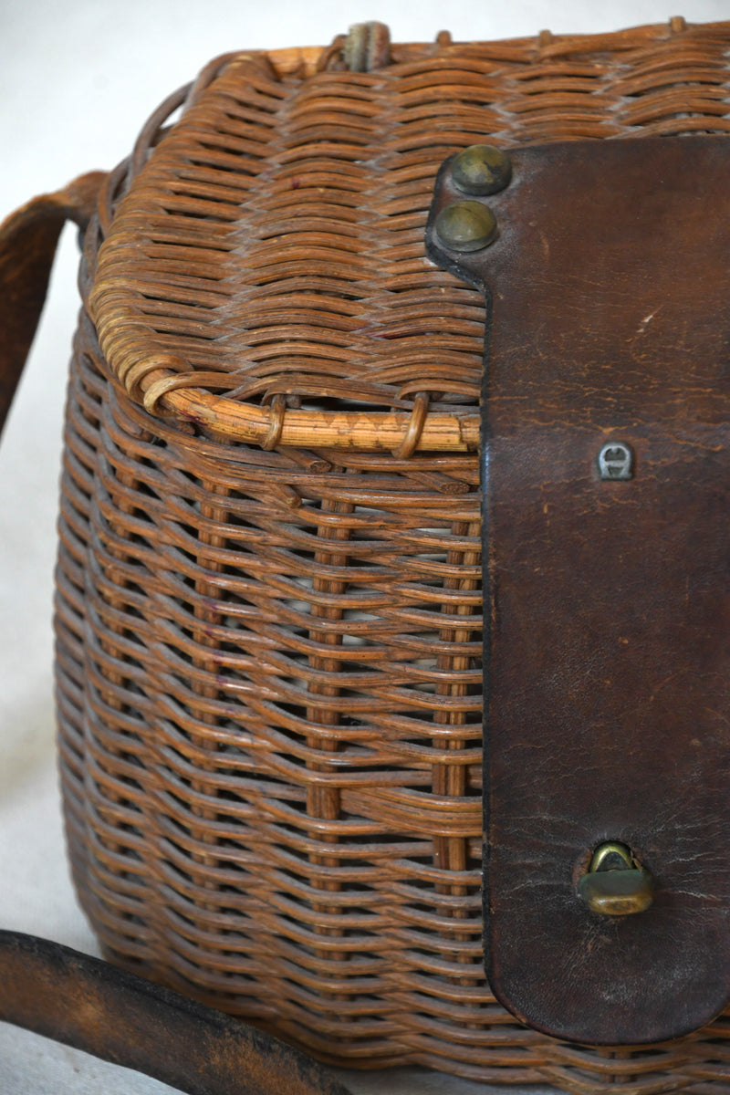 Vintage Fishing Creel with Leather Straps