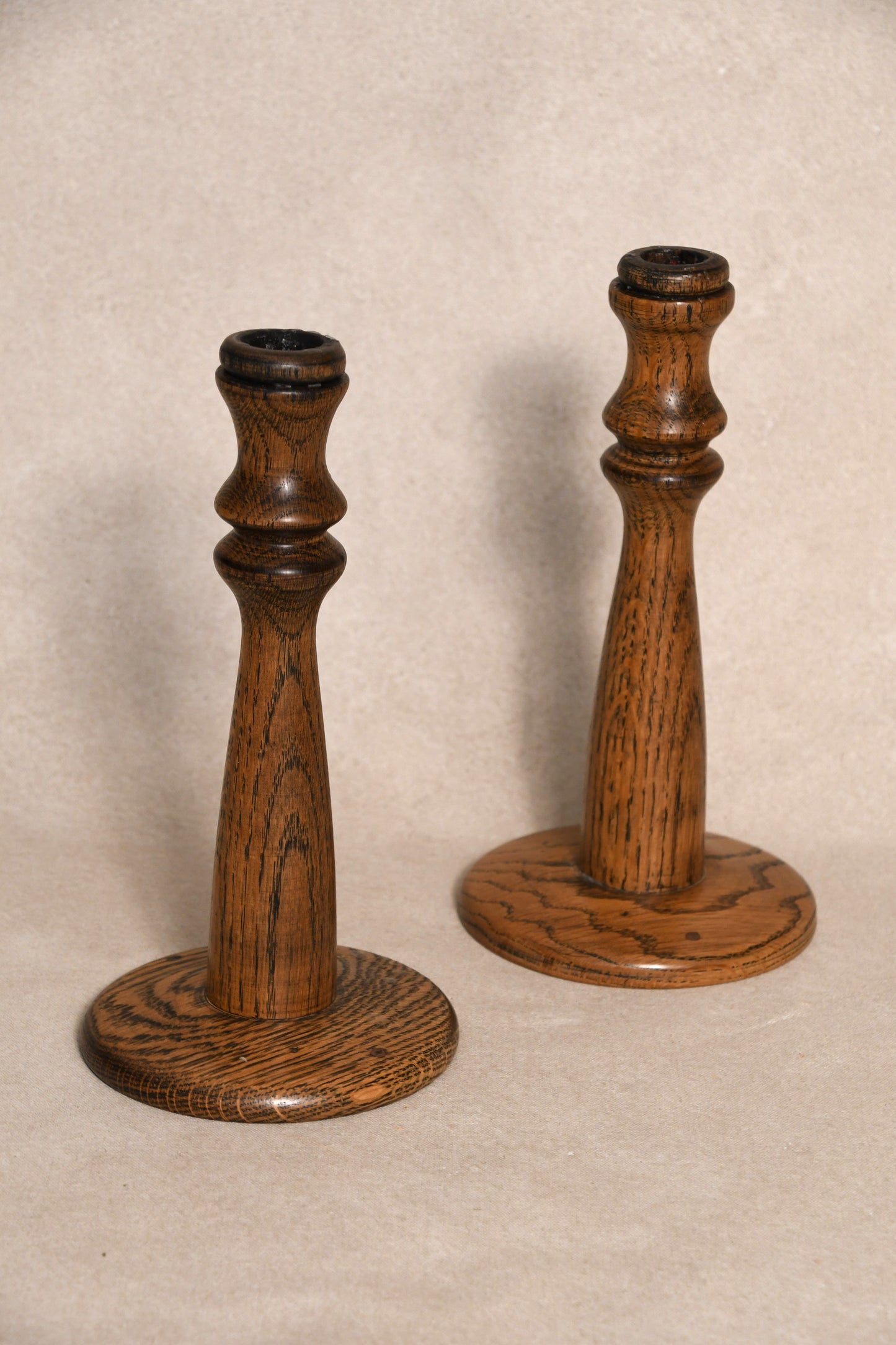 Pair of Vintage English Oak Candlesticks