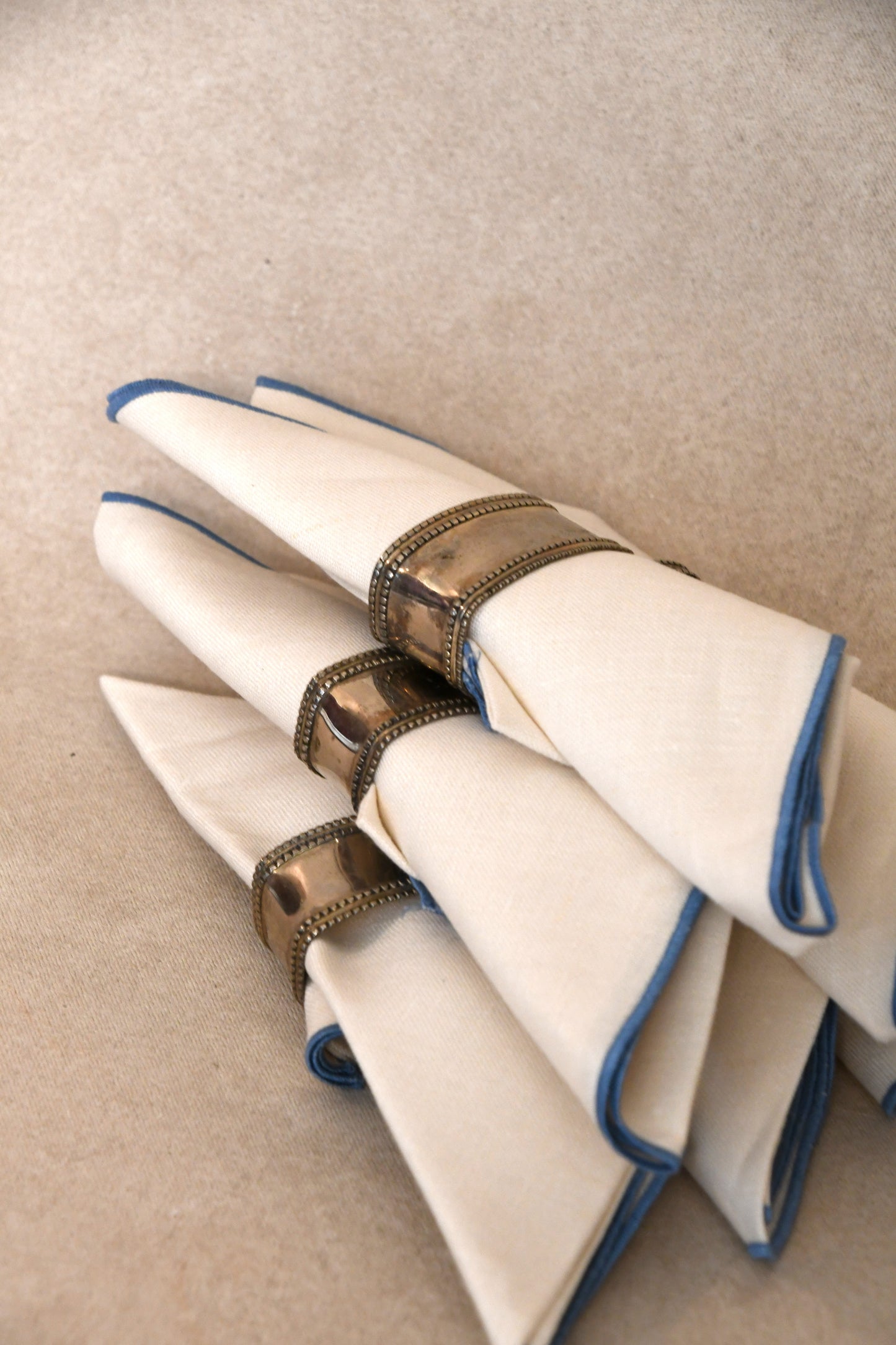 Blue Lined Napkin Linens - Set of 8