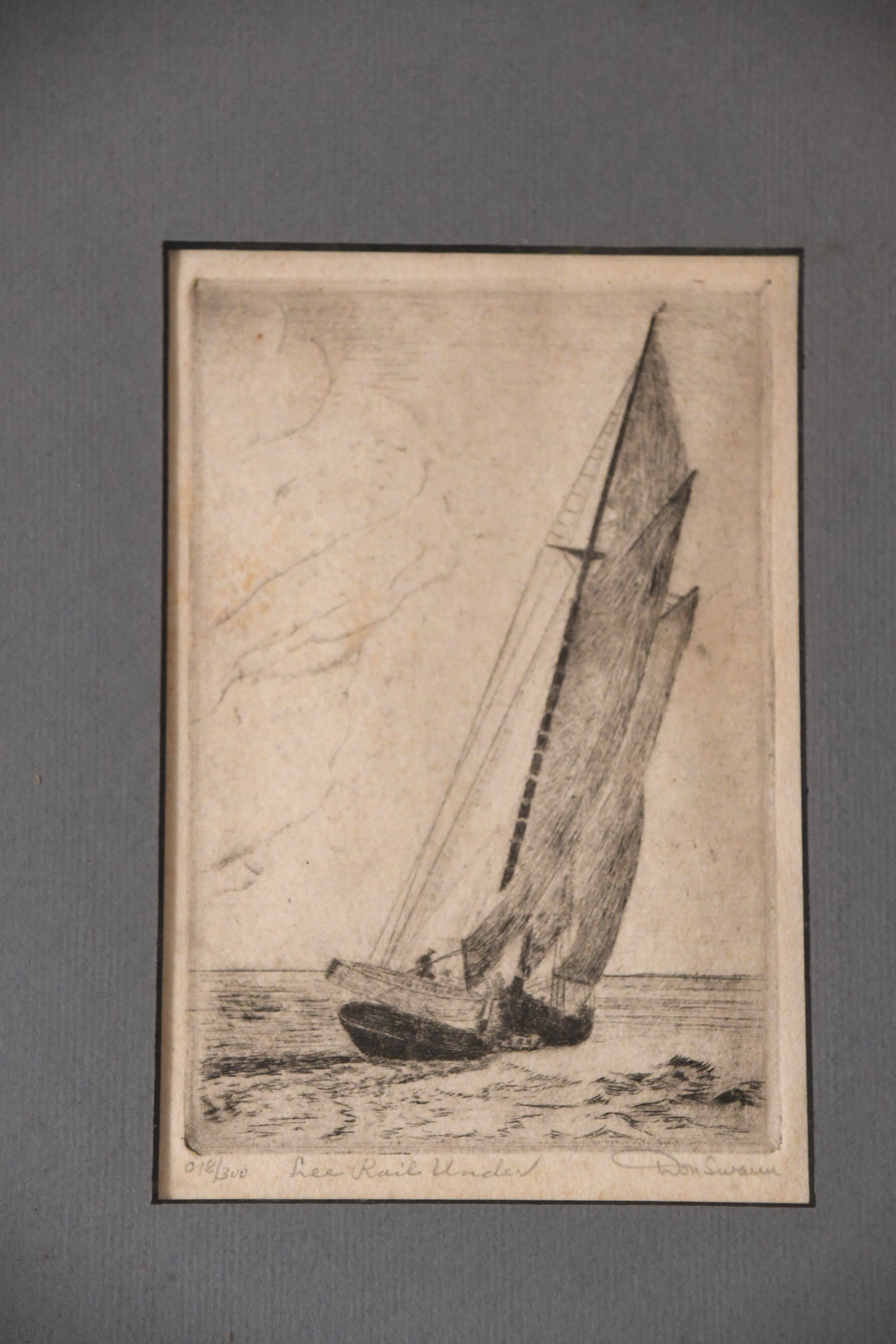 Don Swann (1889-1954) "Lee Rail Under" Sailing Etching