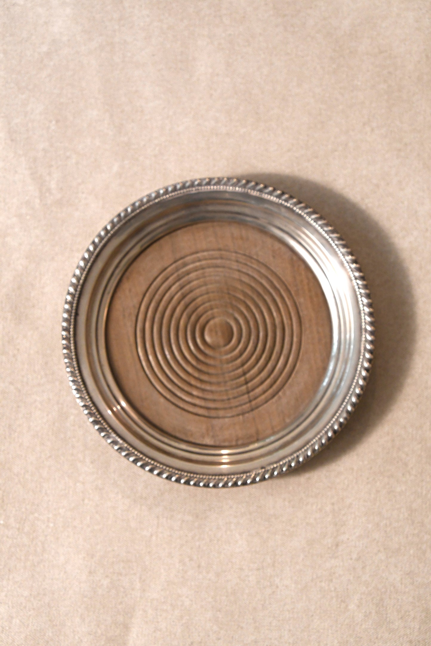 Sterling Silver and Wood Wine Bottle Coaster