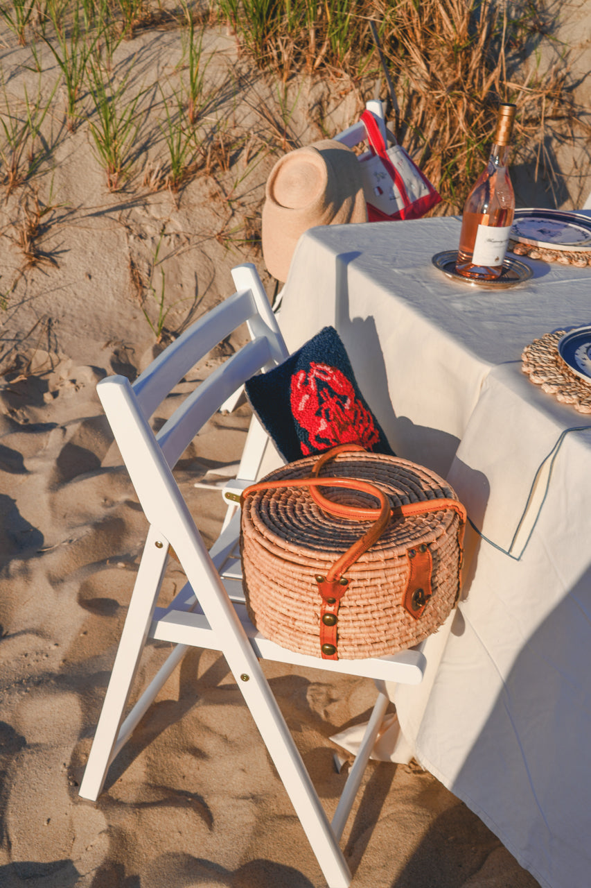 Vintage Rattan Picnic Basket with Leather Handles