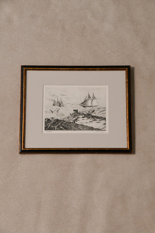 Framed "Nantucket" Vintage Etching by Lionel Barrymore