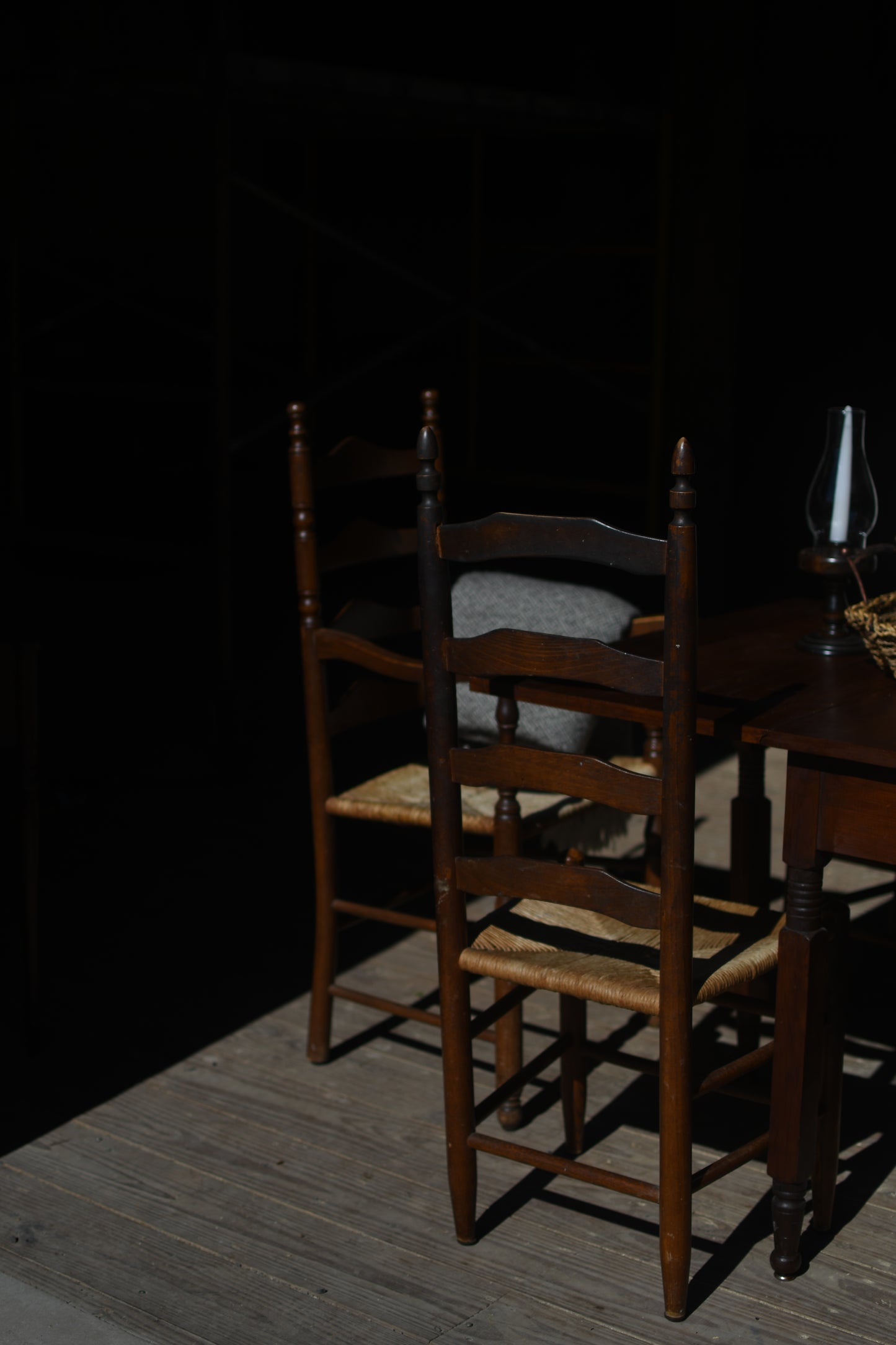 Antique Ladder Back Chairs with Rushed Seats - Set of 4