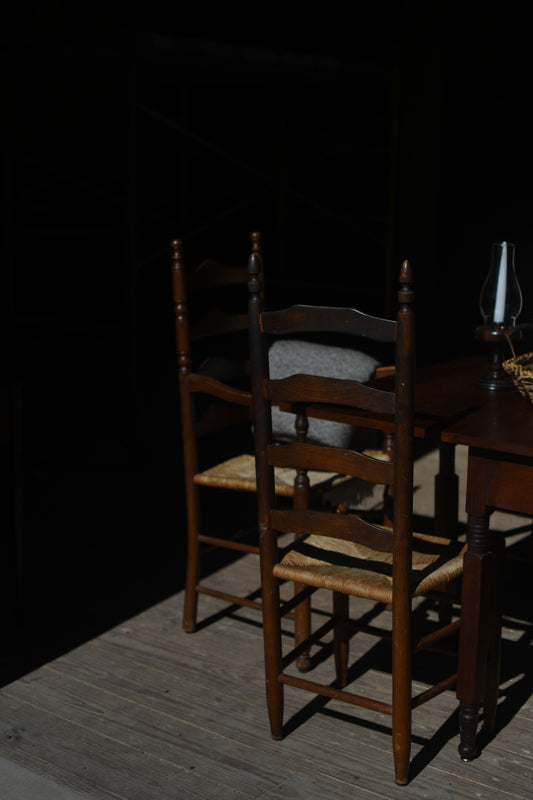 Antique Ladder Back Chairs with Rushed Seats - Set of 4