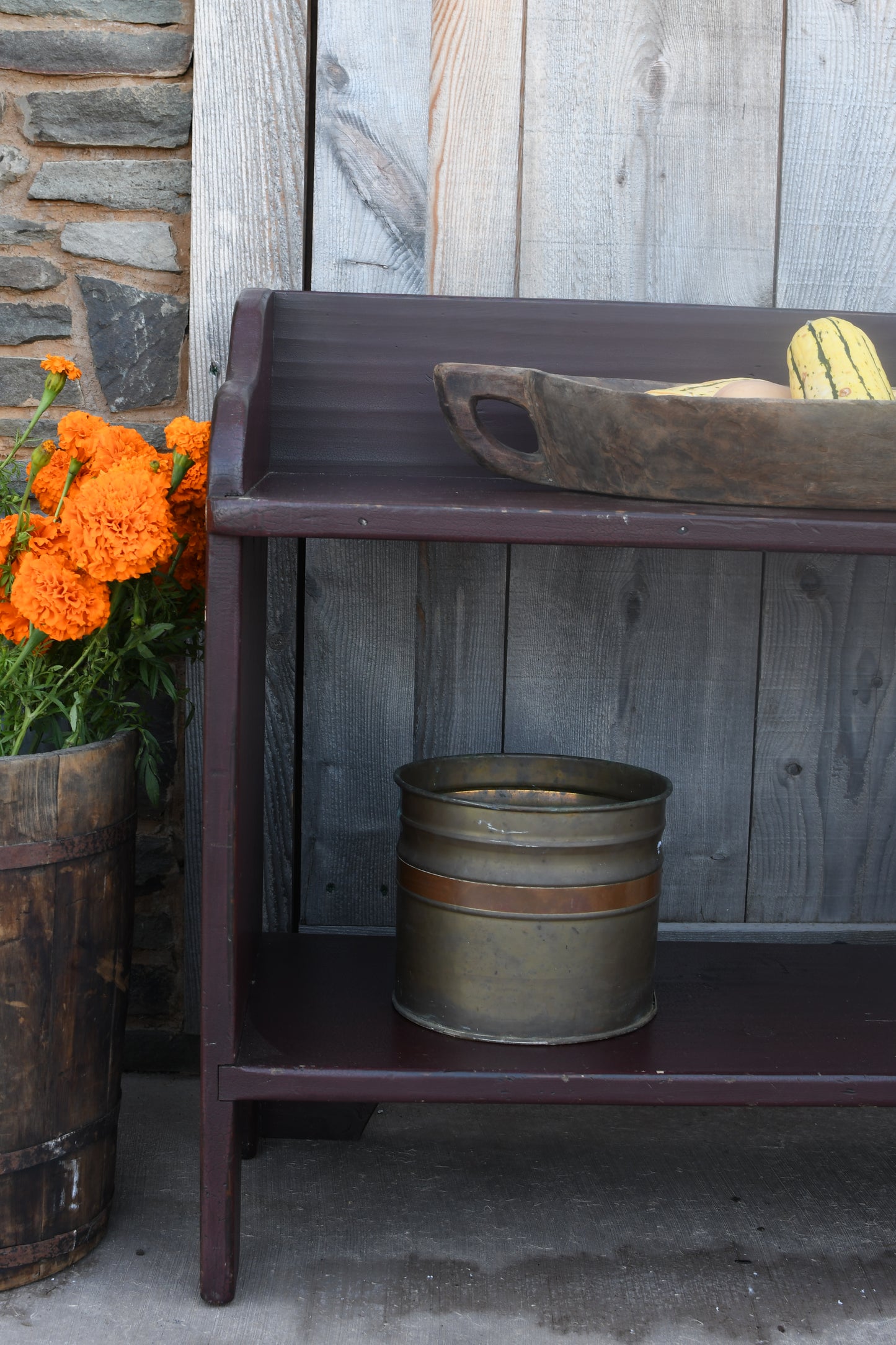 Vintage Brass Bucket with Copper Band