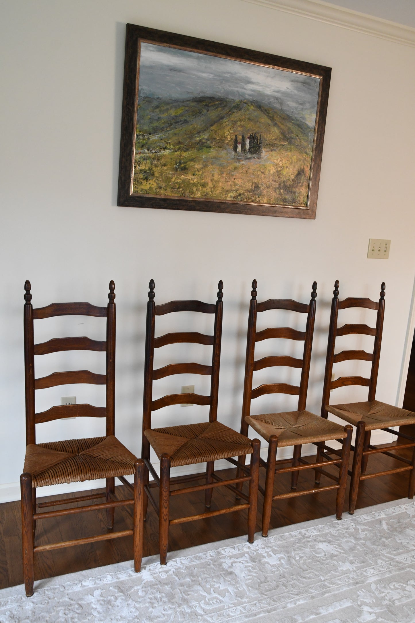 Antique Ladder Back Chairs with Rushed Seats - Set of 4