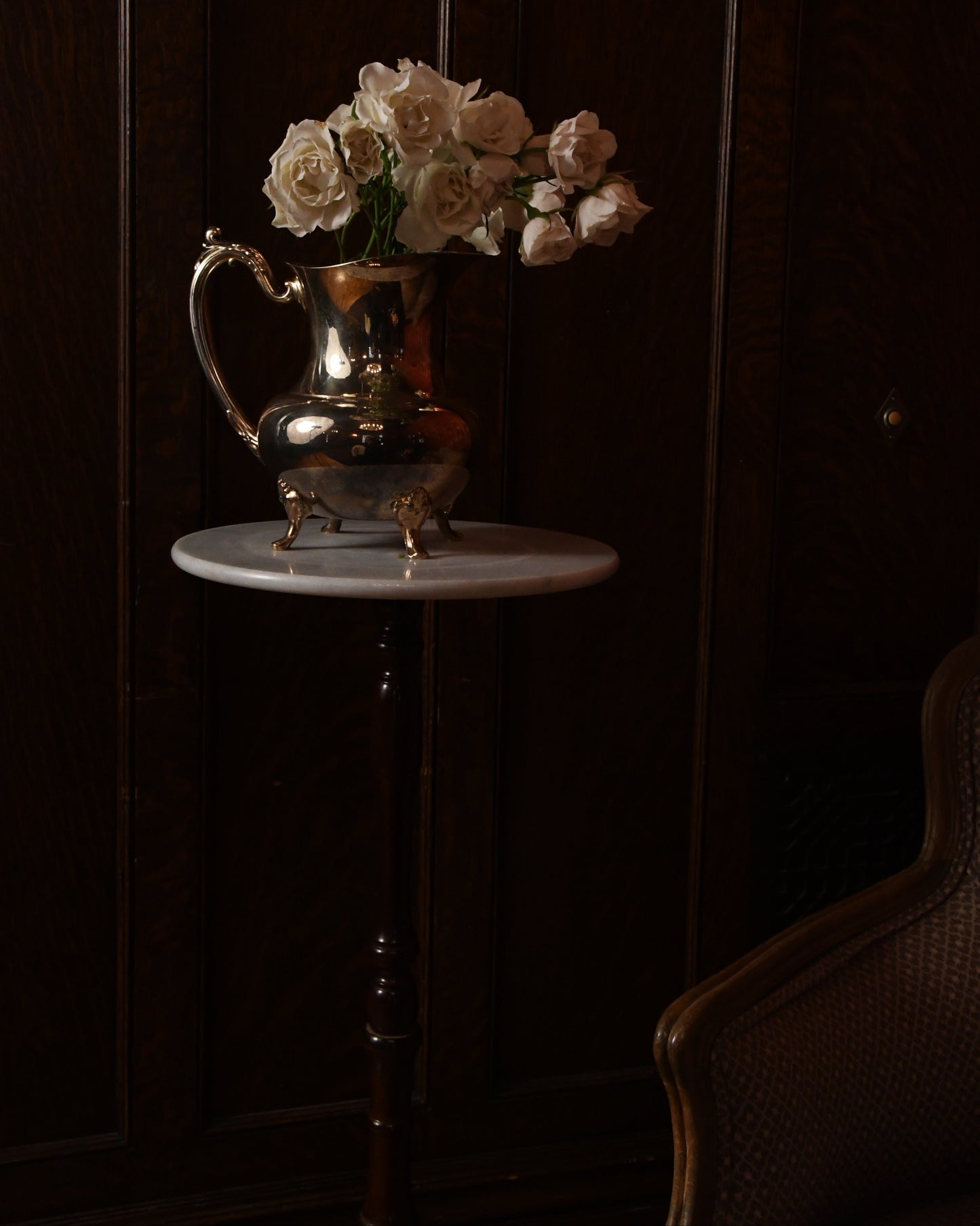 Vintage Marble Top Mahogany Pedestal Plant Stand