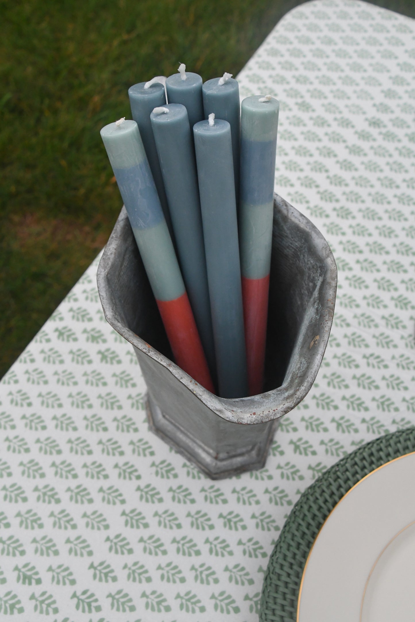 British Colour Standard 10"H Striped Opaline, Pompadour & Rust Eco Dinner Candles, Box of 4