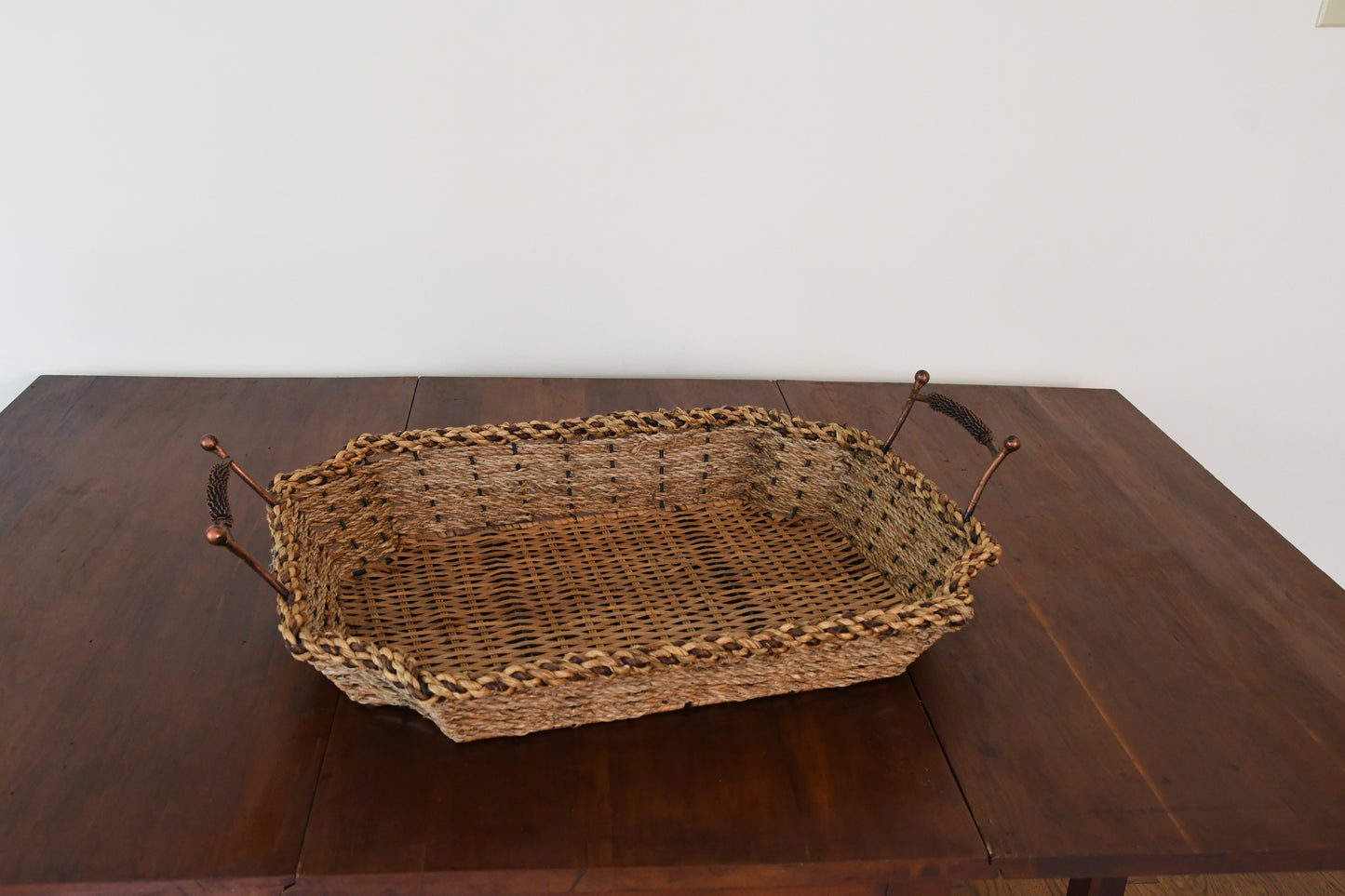 Vintage Woven Tray with Copper Handles
