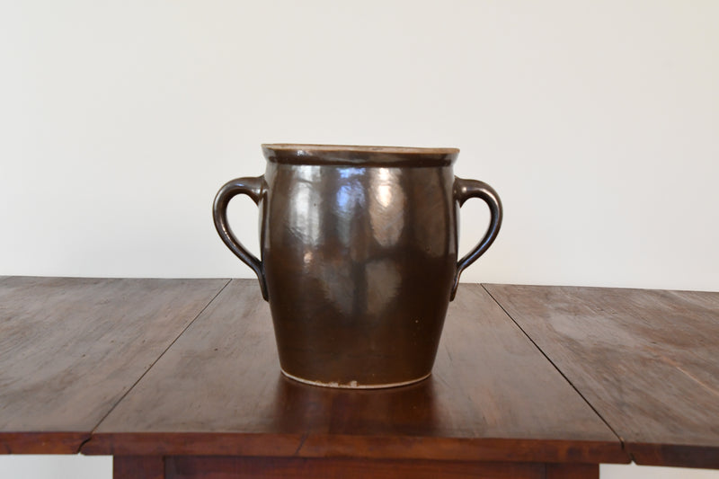 Vintage Glazed Ceramic Jar with Handles