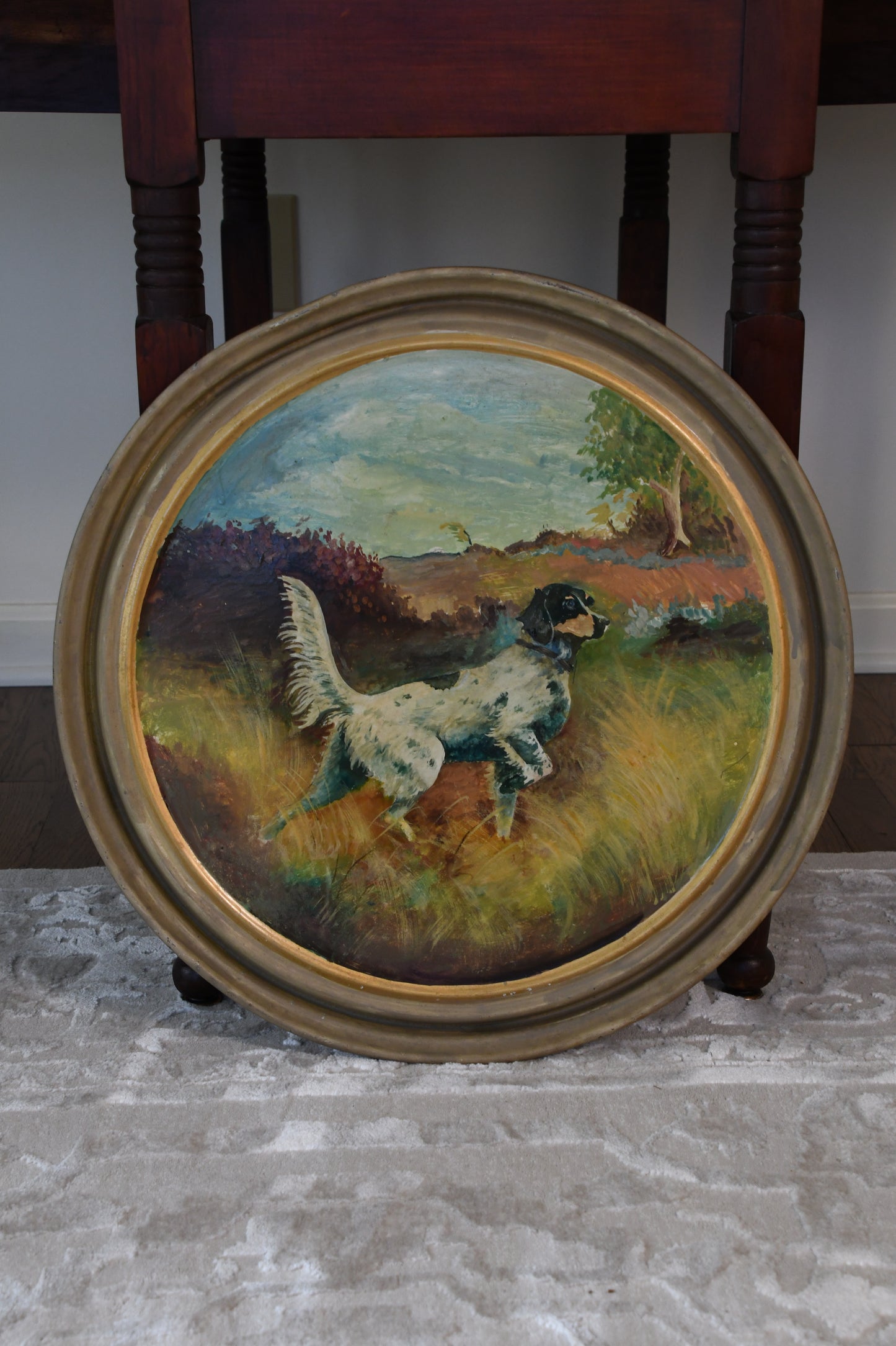 Vintage English Setter Oil Painting on Tin