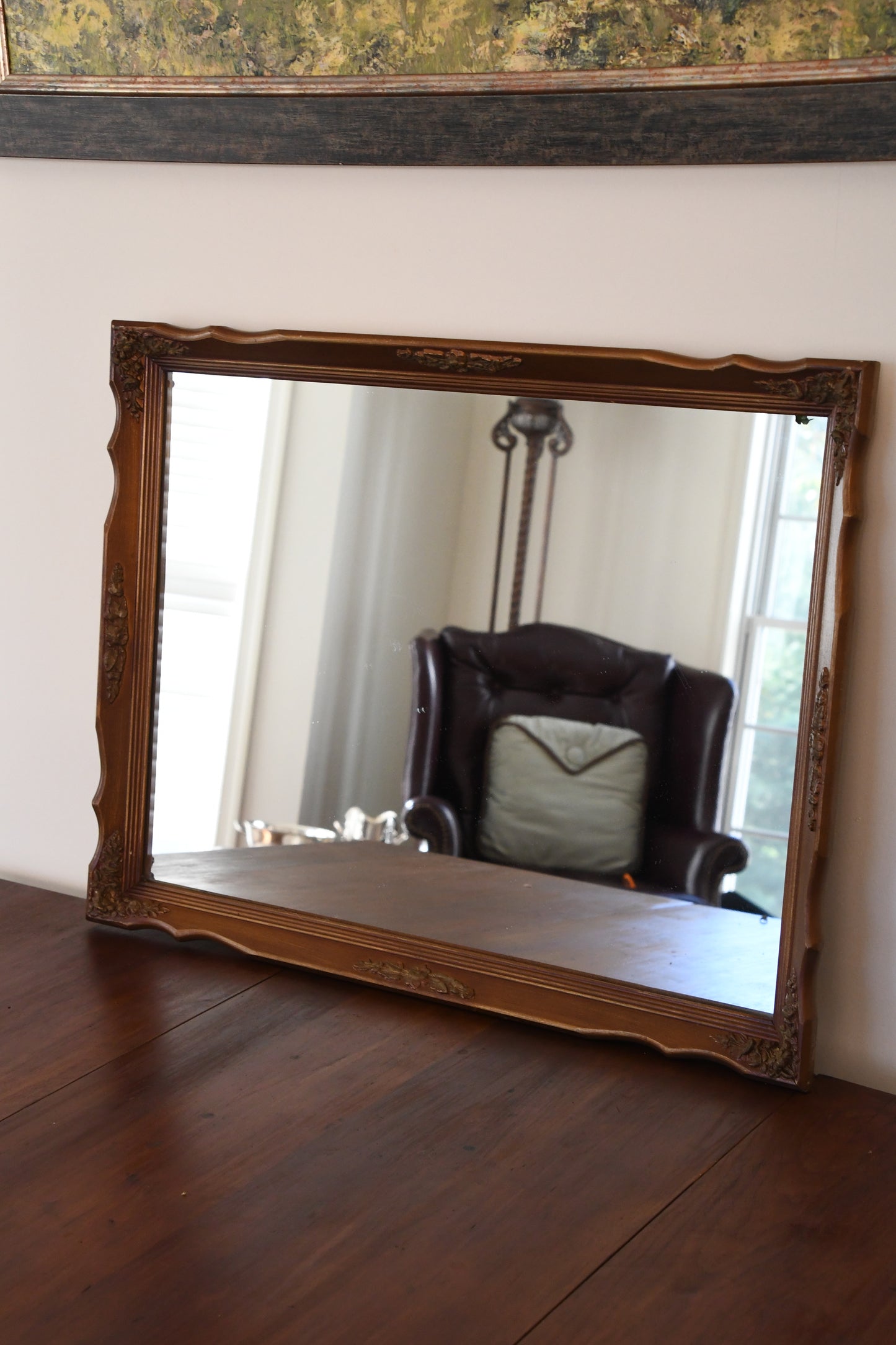 Vintage Gold Mirror with Floral Carvings