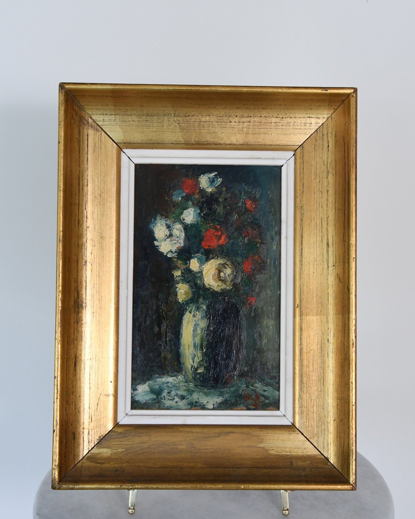Vintage French Floral Oil on Canvas
