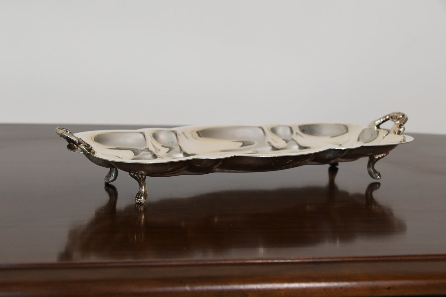 Vintage Footed Scalloped Silver Plated Serving Tray