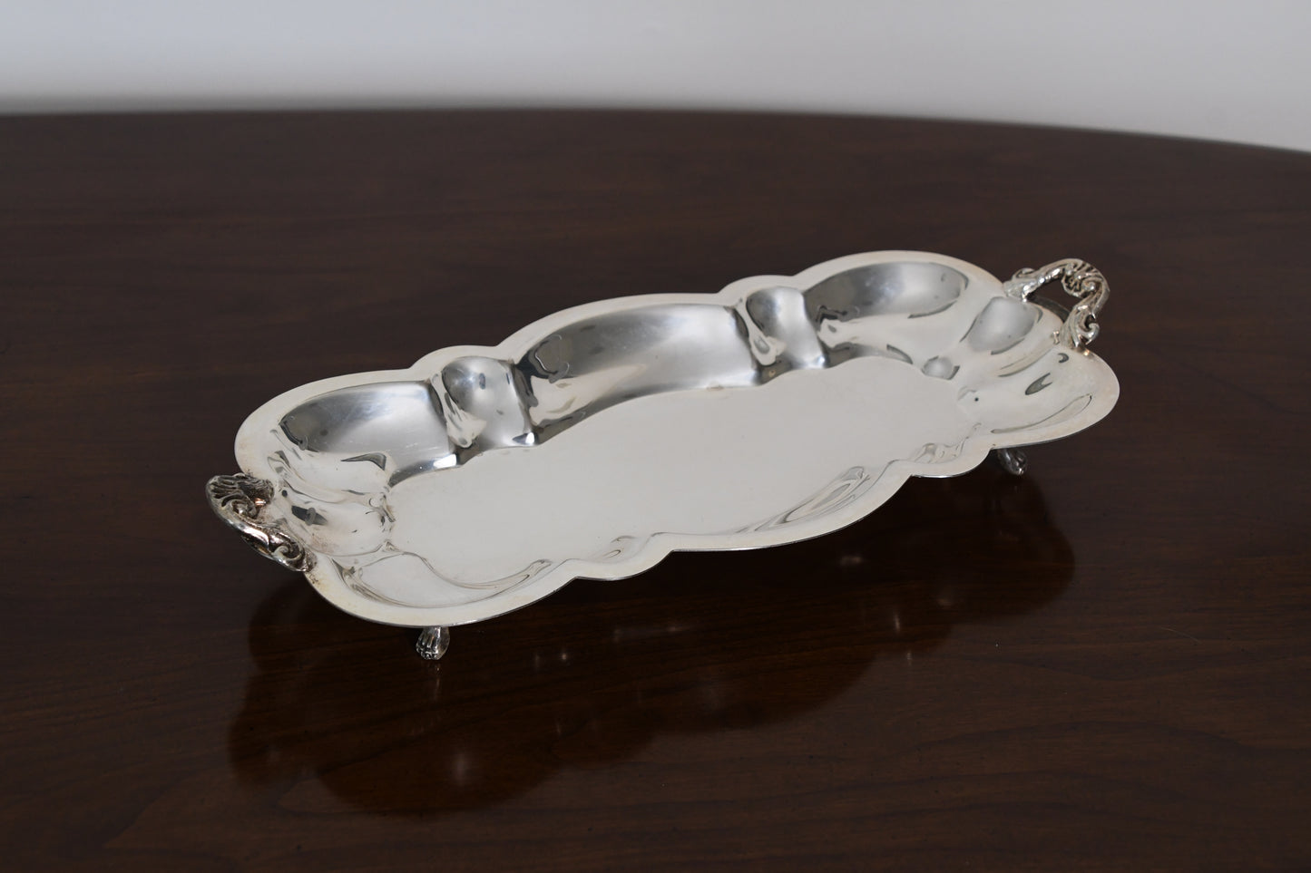 Vintage Footed Scalloped Silver Plated Serving Tray