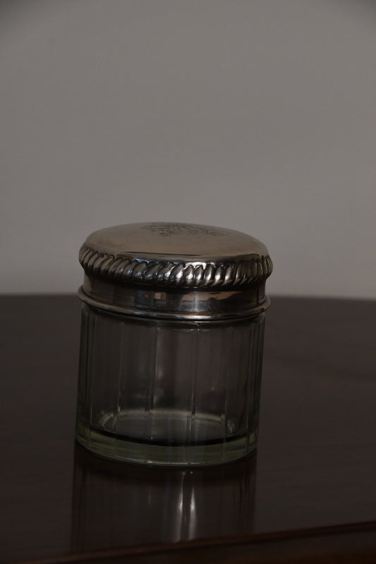 Antique Glass Jar with Silver Lid