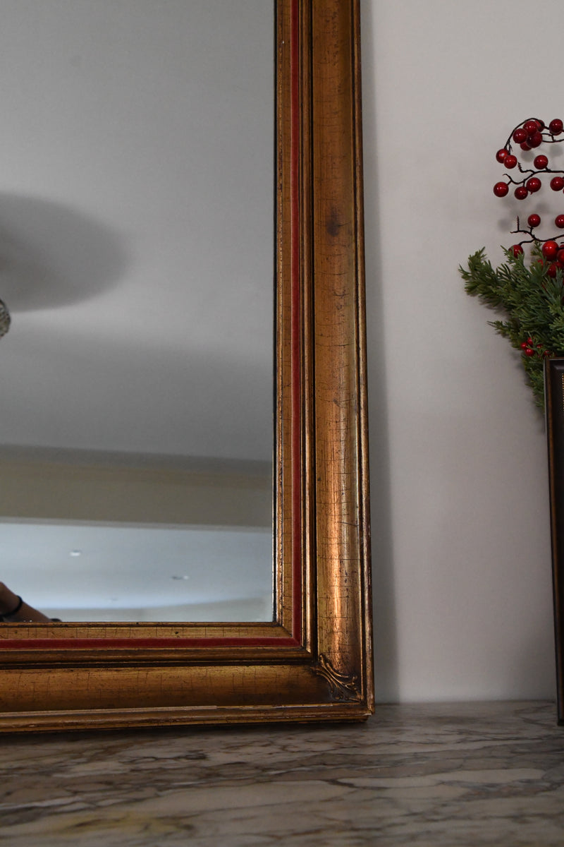 Giltwood La Barge Mirror with Red Velvet Inlay