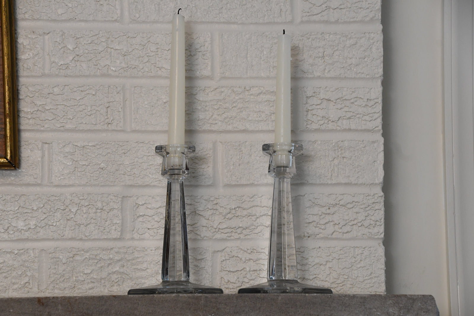 Antique Colonial Pattern Crystal Candlestick - Set of 2