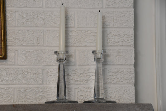 Antique Colonial Pattern Crystal Candlestick - Set of 2