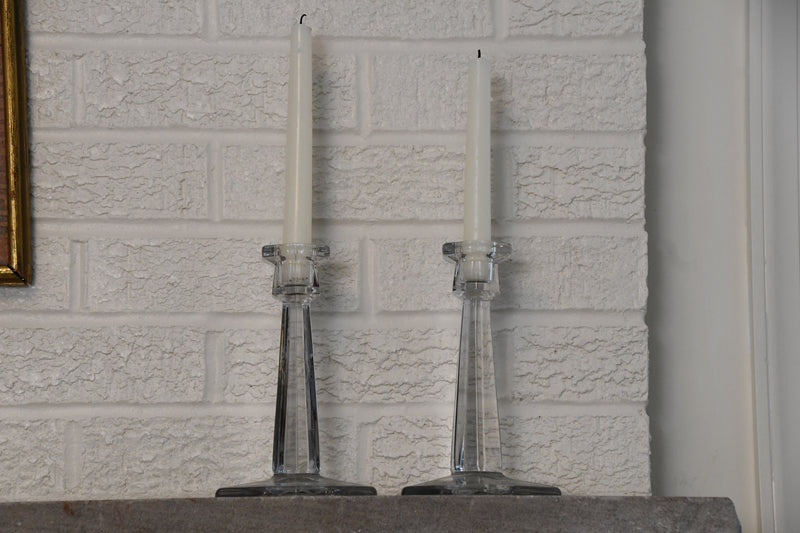 Antique Colonial Pattern Crystal Candlestick - Set of 2