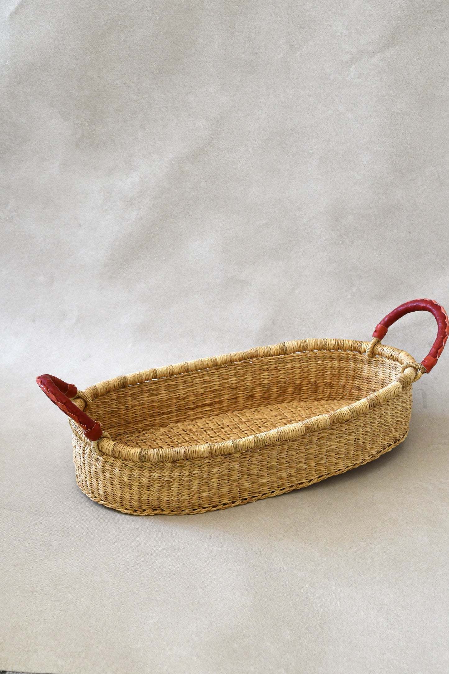 Pamela Handwoven Tray with Leather Handles