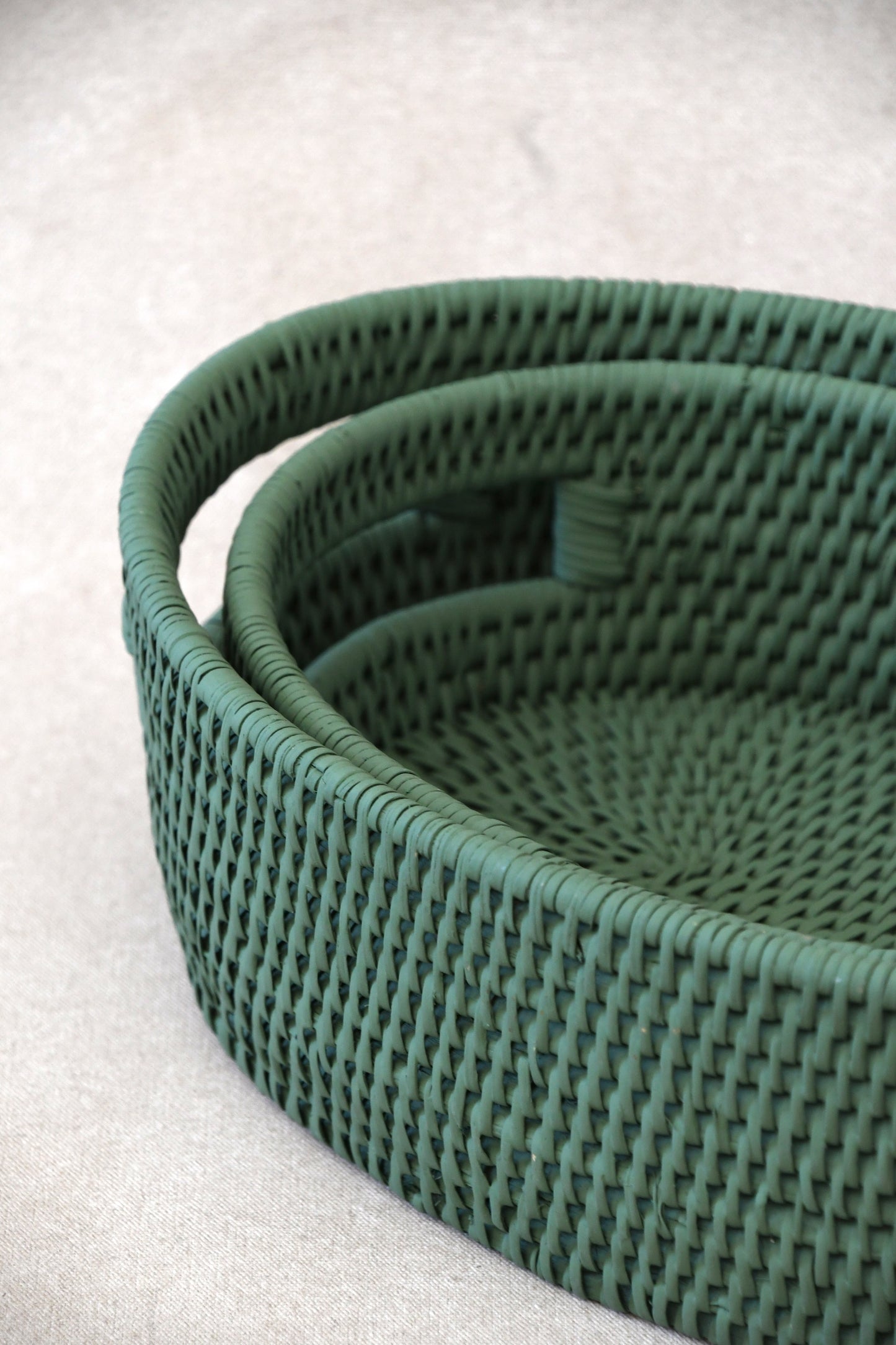 Cotswold Green Oval Rattan Basket- Set of 2