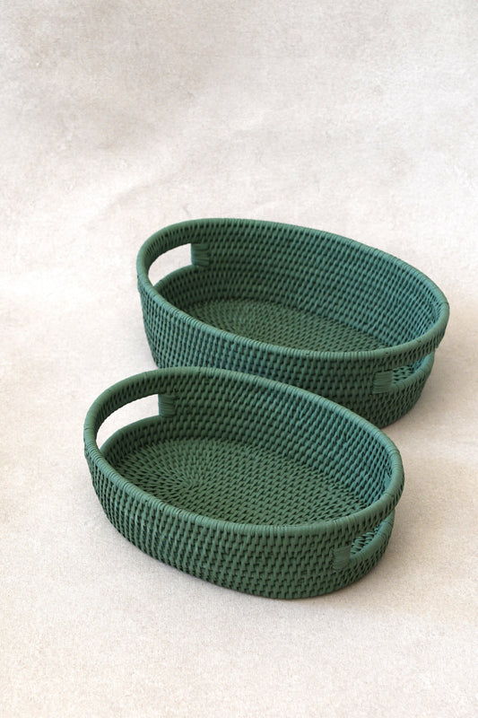 Cotswold Green Oval Rattan Basket- Set of 2