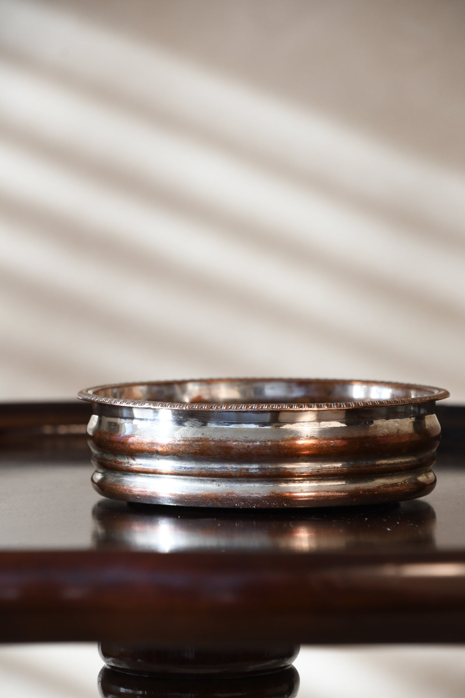 Vintage Silver Plate and Mahogany Wine Bottle Coaster