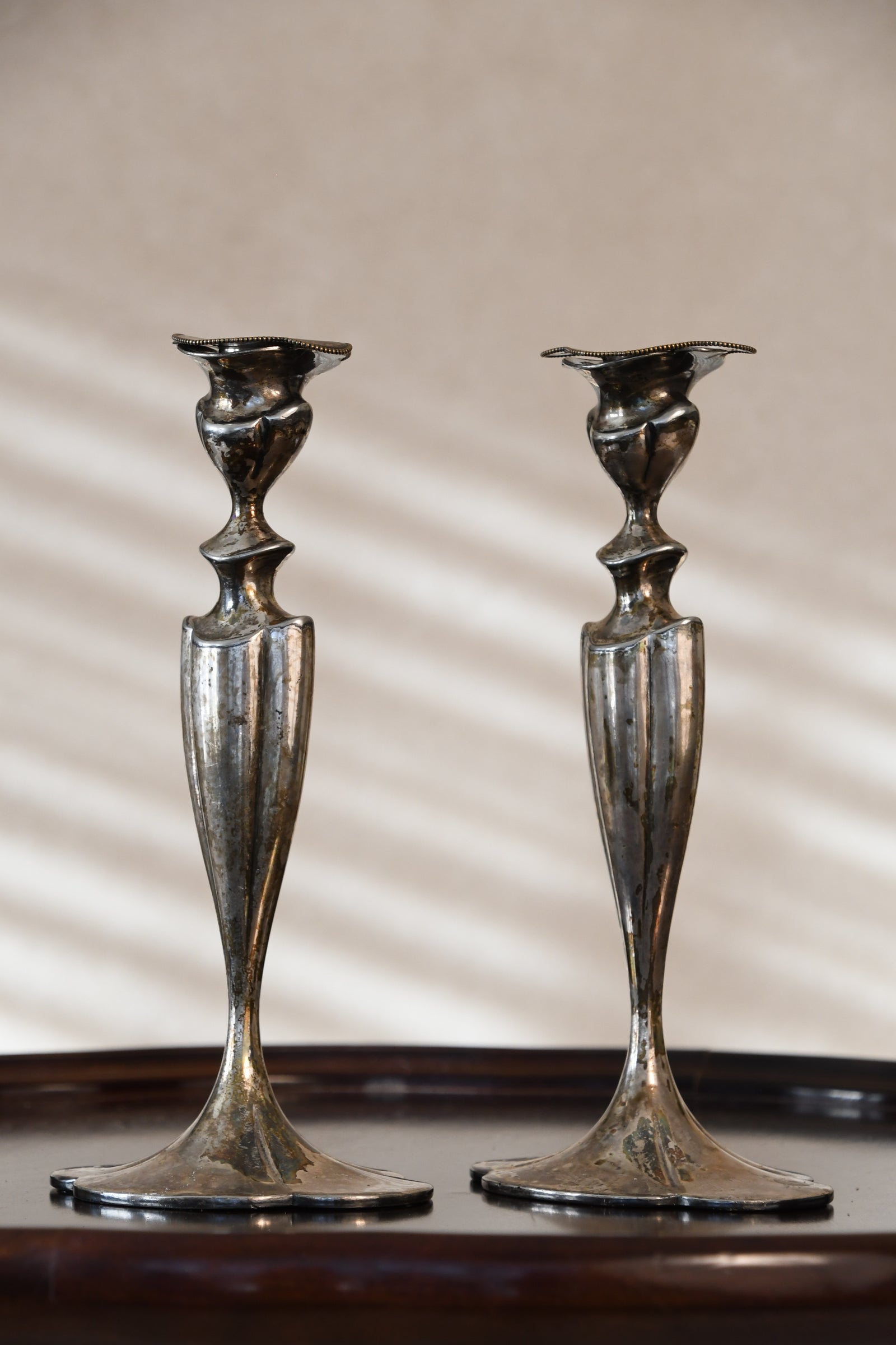 Antique Silver Plate Rococo Style Candlesticks - Set of 2