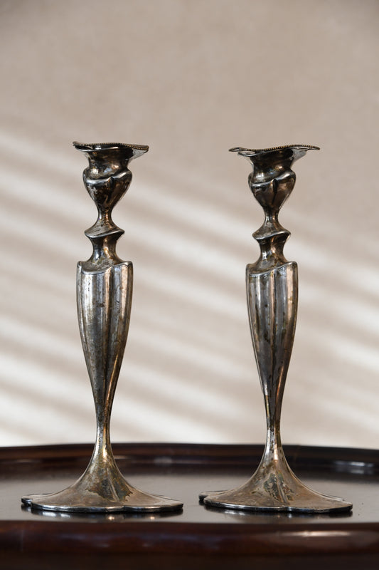 Antique Silver Plate Rococo Style Candlesticks - Set of 2