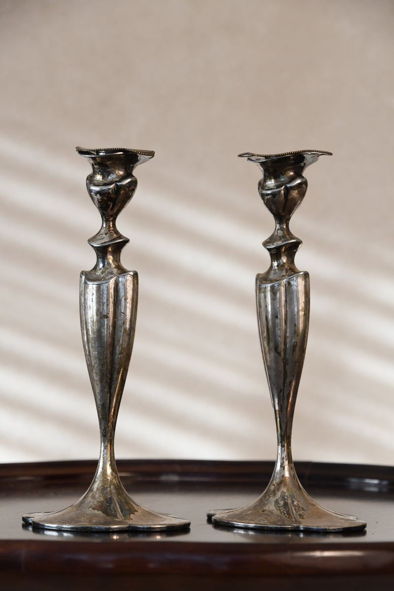 Antique Silver Plate Rococo Style Candlesticks - Set of 2