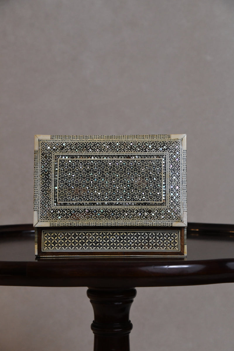 Vintage Middle Eastern Bone Mother of Pearl and Wood Inlaid Box