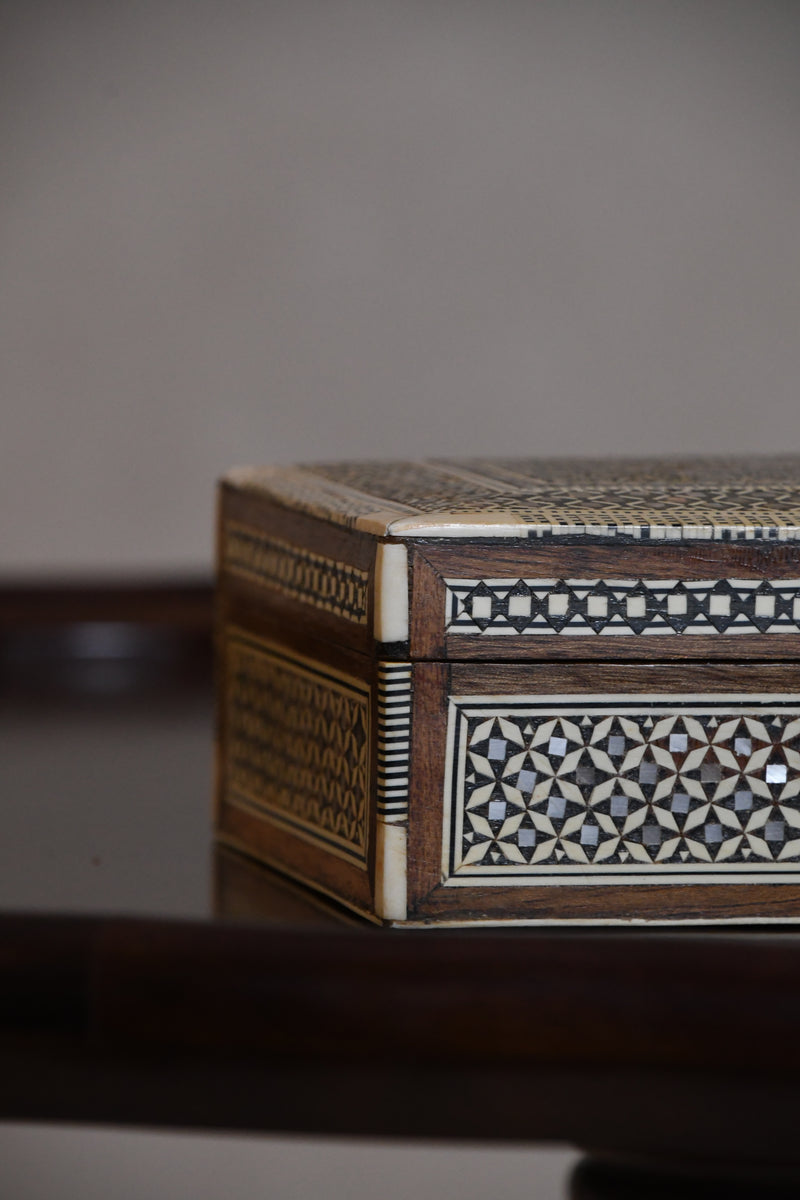 Vintage Middle Eastern Bone Mother of Pearl and Wood Inlaid Box