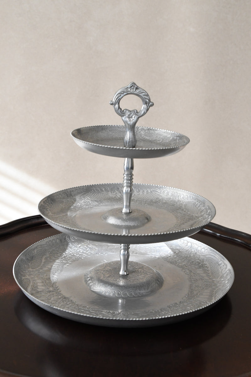 Vintage Aluminum Three Tiered Serving Tray