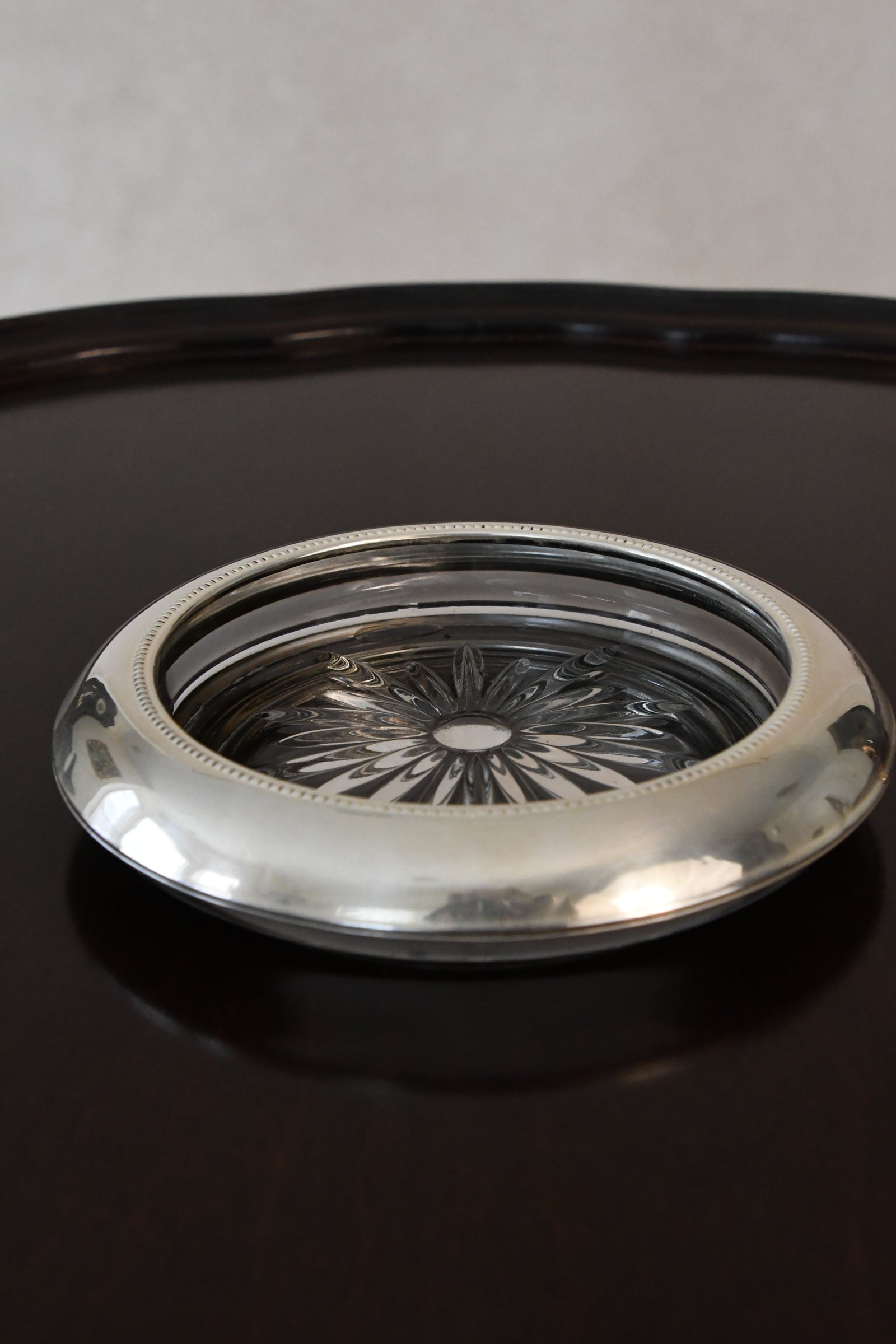 Vintage Whiting Sterling Silver Rimmed Crystal Bottle Coaster