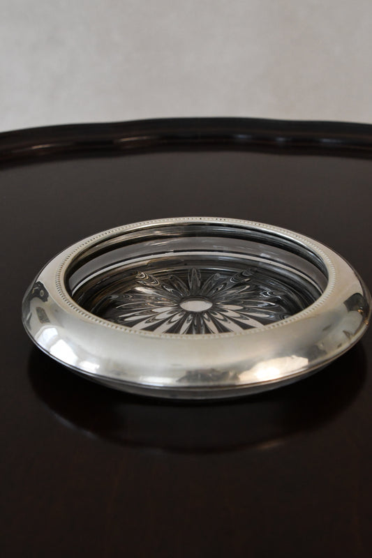 Vintage Whiting Sterling Silver Rimmed Crystal Bottle Coaster