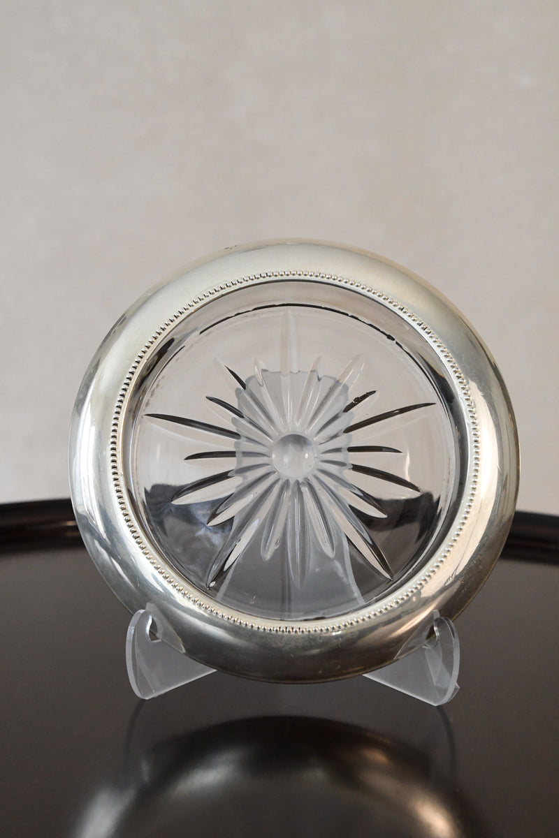 Vintage Whiting Sterling Silver Rimmed Crystal Bottle Coaster