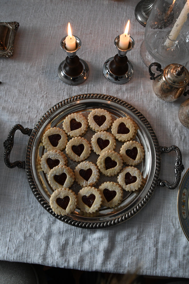 Vintage Round Silverplated Tray with Double Handles
