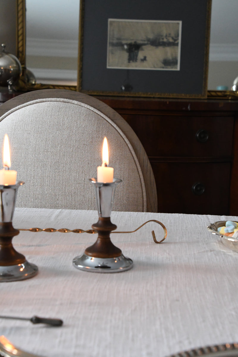 Vintage Kromex Stainless Steel and Walnut Candlesticks