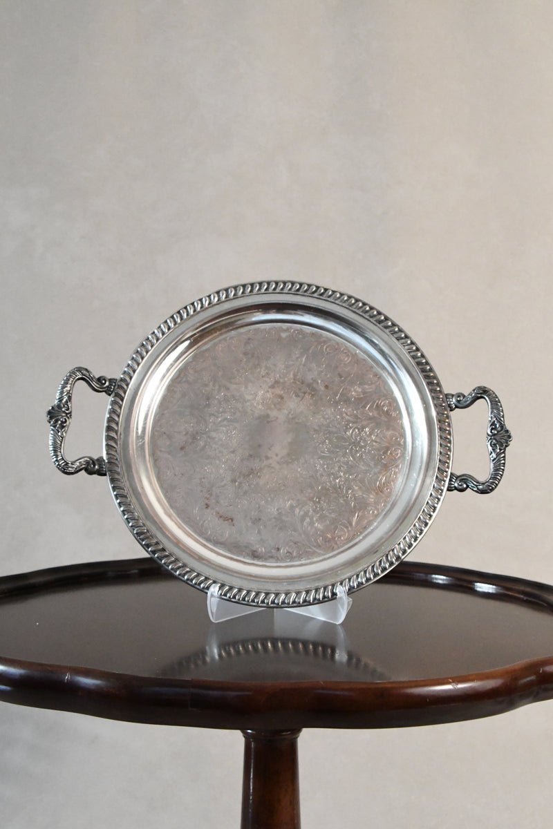 Vintage Round Silverplated Tray with Double Handles