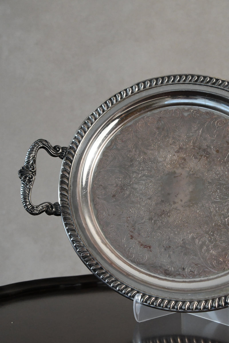 Vintage Round Silverplated Tray with Double Handles