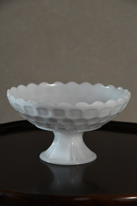 Vintage Milk White Glass Pedestal Bowl