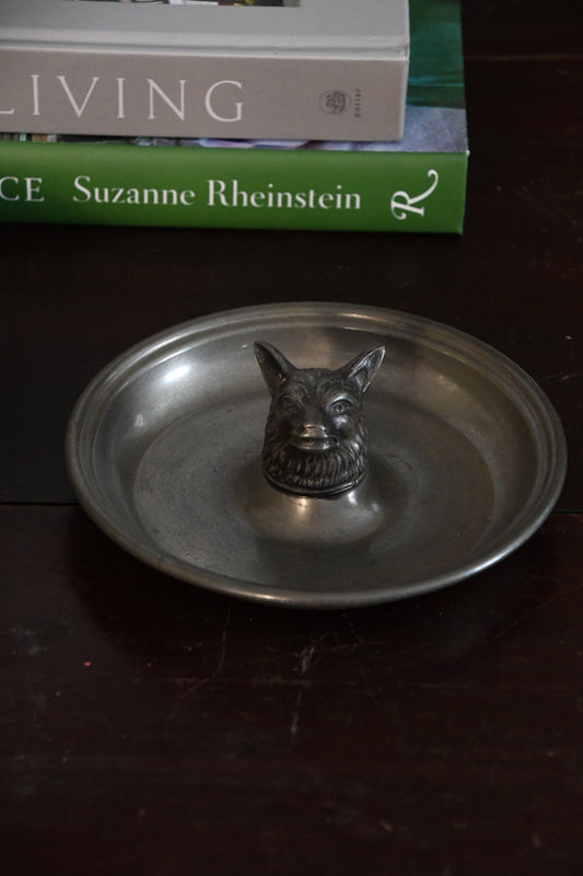 Vintage Pewter Fox Head Ashtray