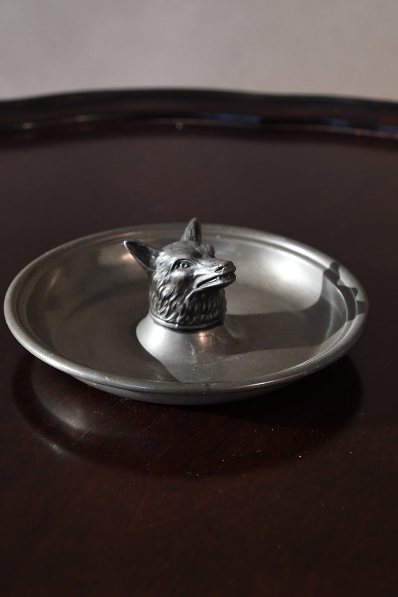 Vintage Pewter Fox Head Ashtray