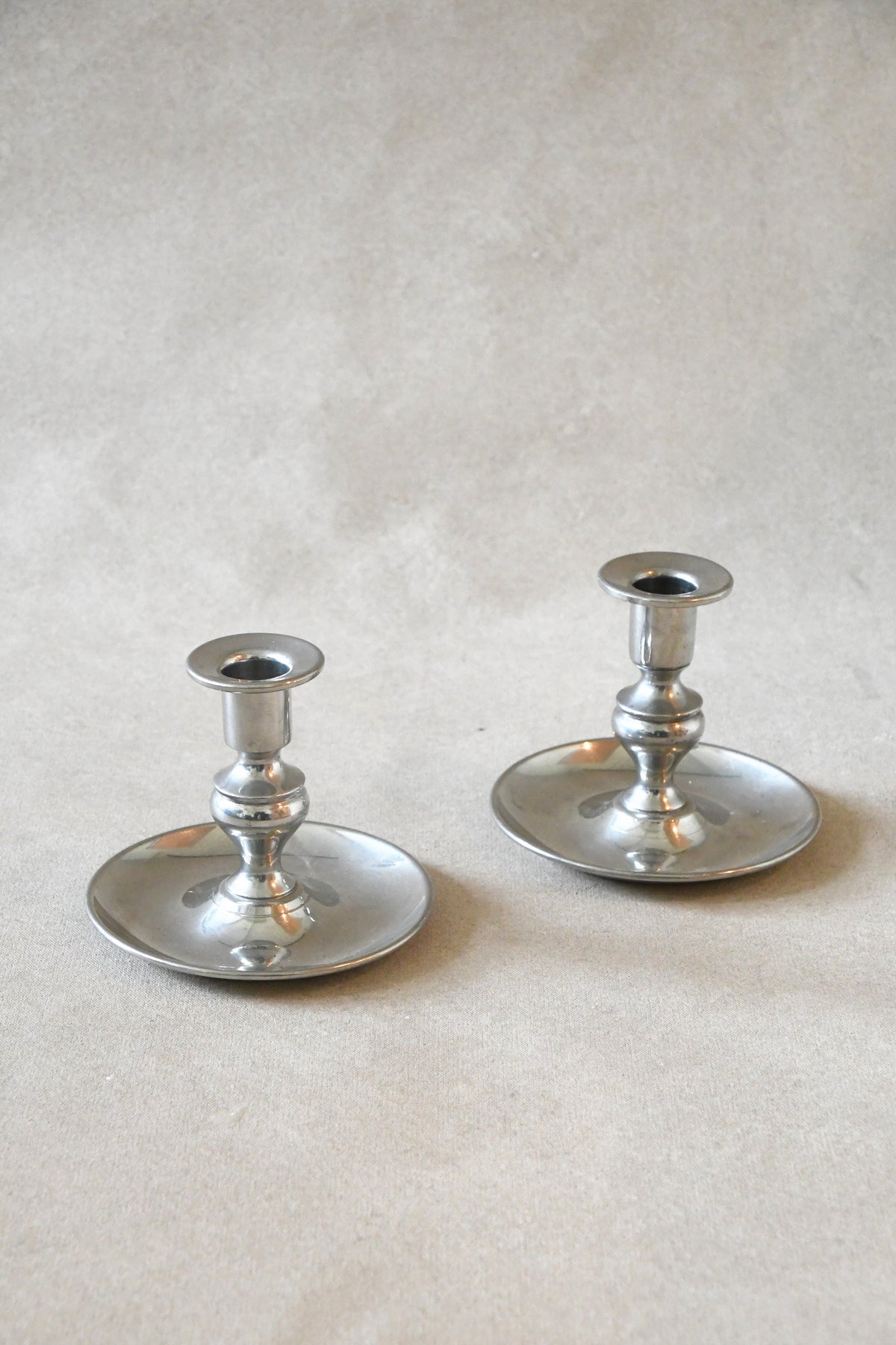 Vintage Pewter Chambersticks – Set of 2