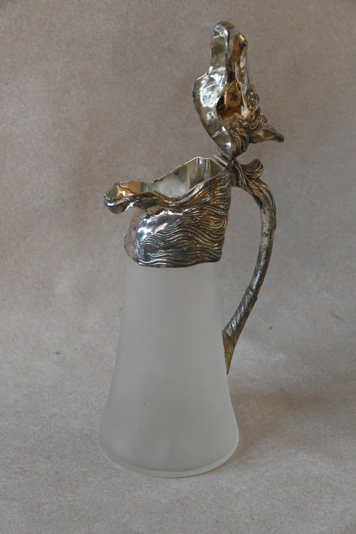 Vintage Silverplate Horse Head Pitcher with Frosted Glass