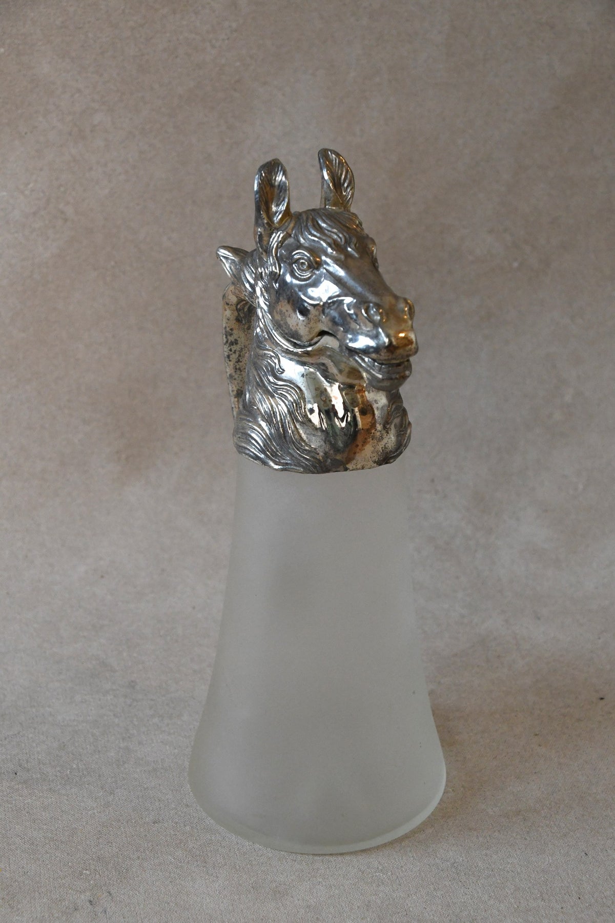Vintage Silverplate Horse Head Pitcher with Frosted Glass